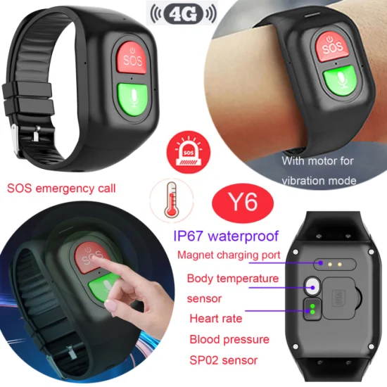 2023 Best Idosos cuidados de saúde 4G botão de pânico SOS GPS pulseira rastreador com freqüência cardíaca pressão arterial SPO2 detecção de queda de termômetro Y6